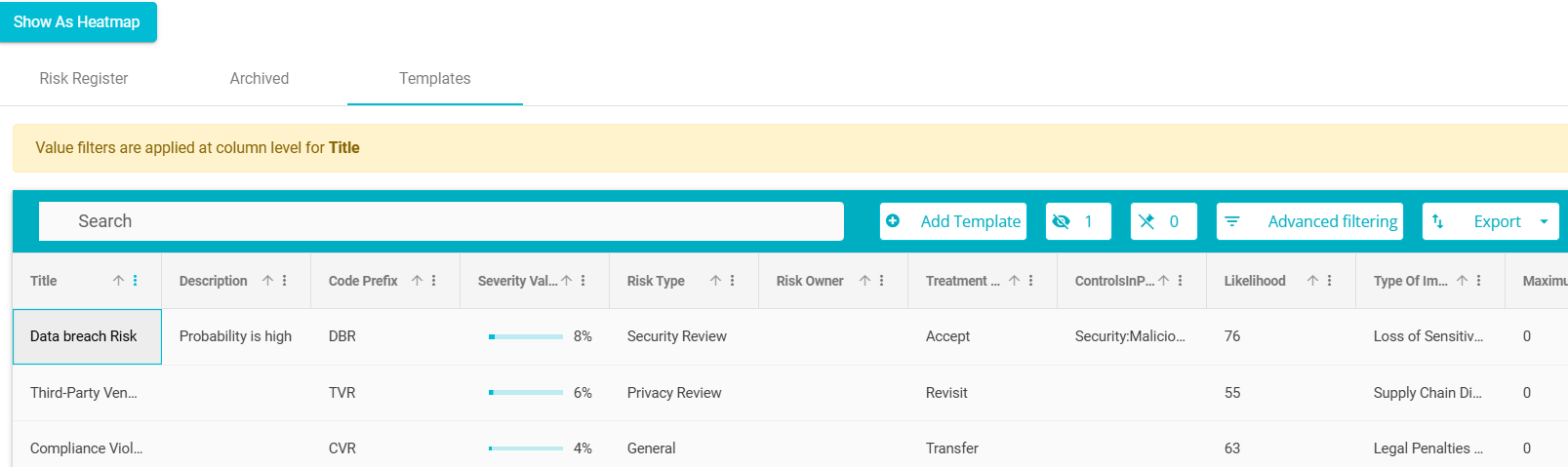 image displaying uploaded risk templates