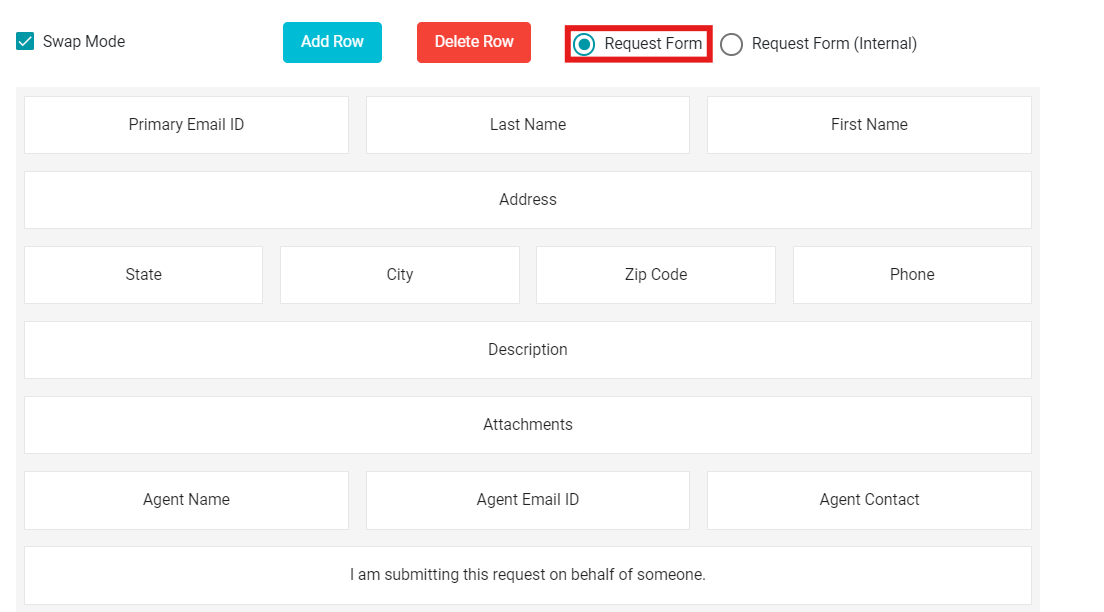 image highlighting Request form radio button