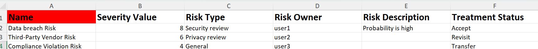 image of template answered on excel sheet